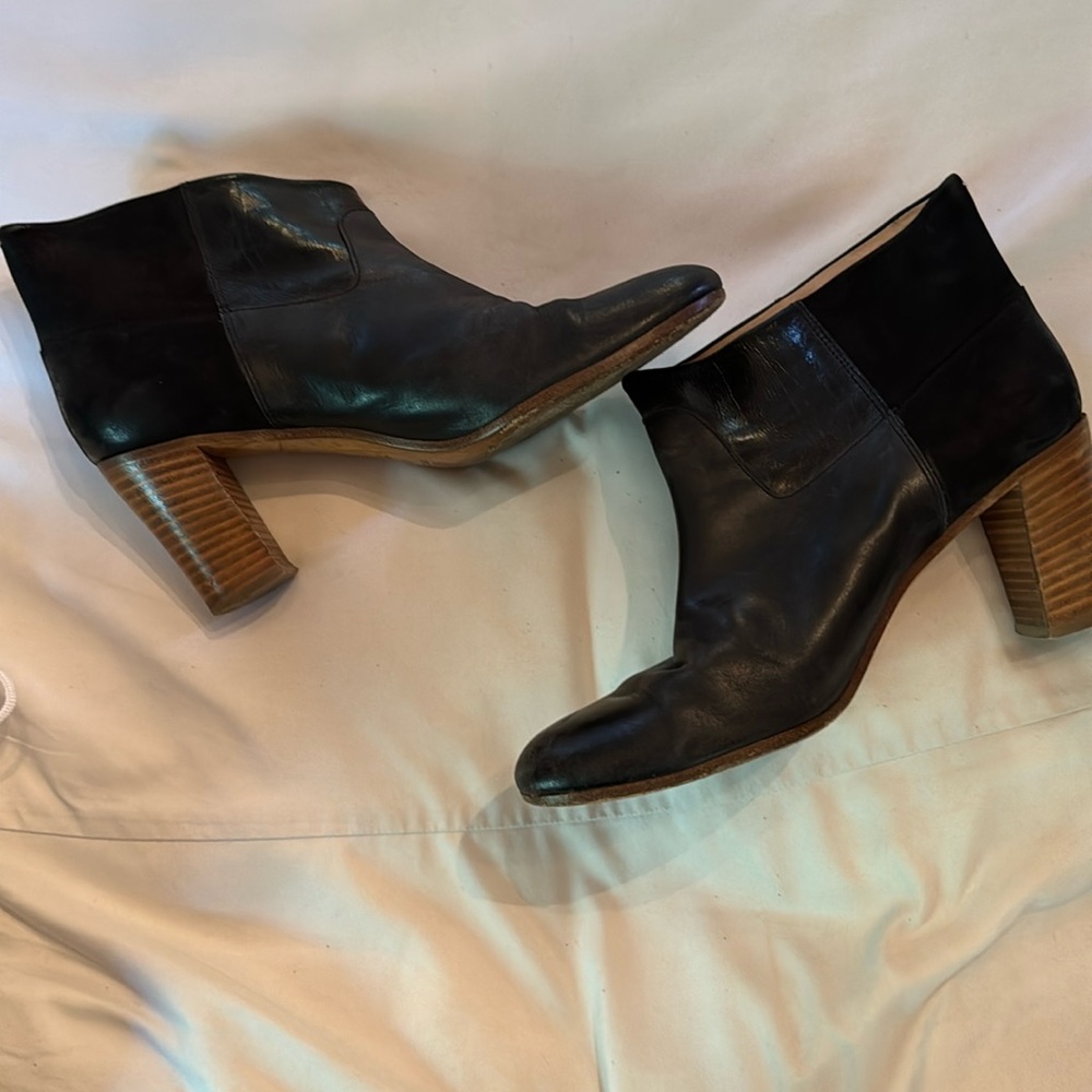 Maison Margiela black leather/suede booty with wood heel. Size 9